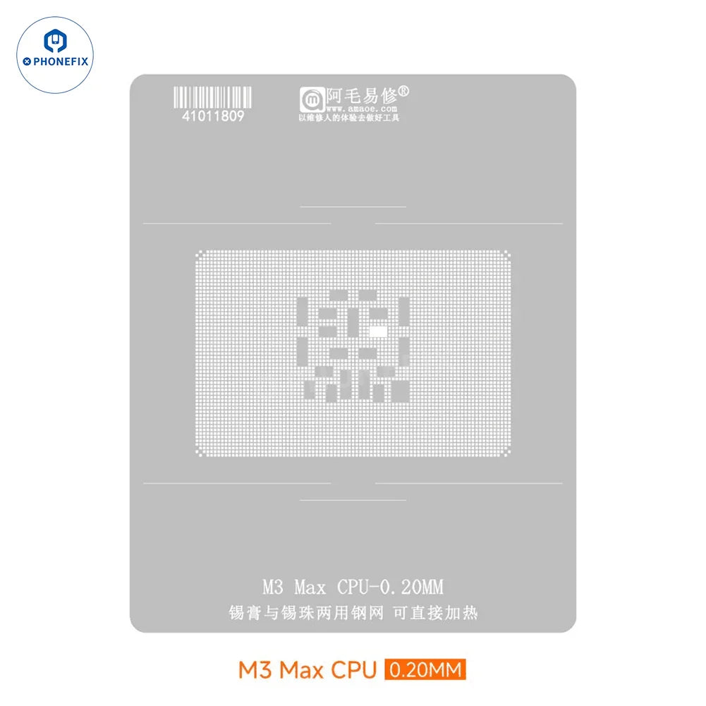 Plataforma de estañado de CPU PHONEFIX AMAOE para MacBook M1/M2/M3 Pro, plataforma de reballing BGA, mostrada con el chip de CPU M3 Max.