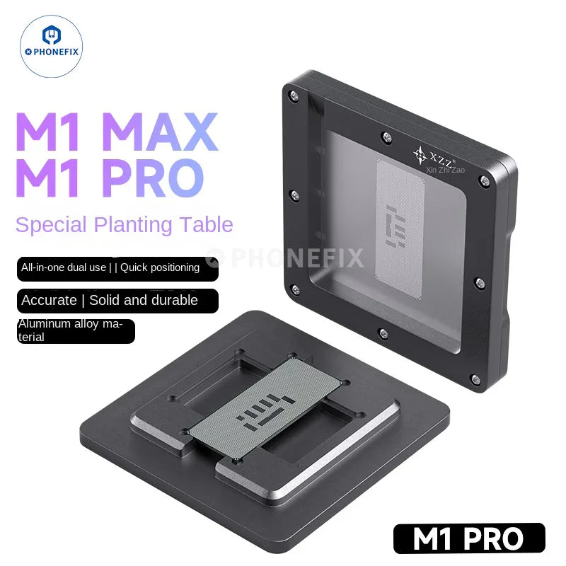 XZZ M1 Pro/M1 Max BGA reballing platform for MacBook CPU repair by PHONEFIX, used for precise reballing and reflow processes.