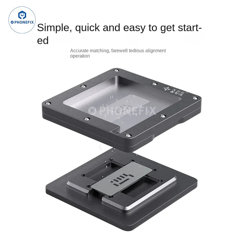 XZZ M1 Pro/M1 Max BGA Reballing Platform for MacBook CPU repair, with PHONEFIX branding, used for precise BGA reballing.