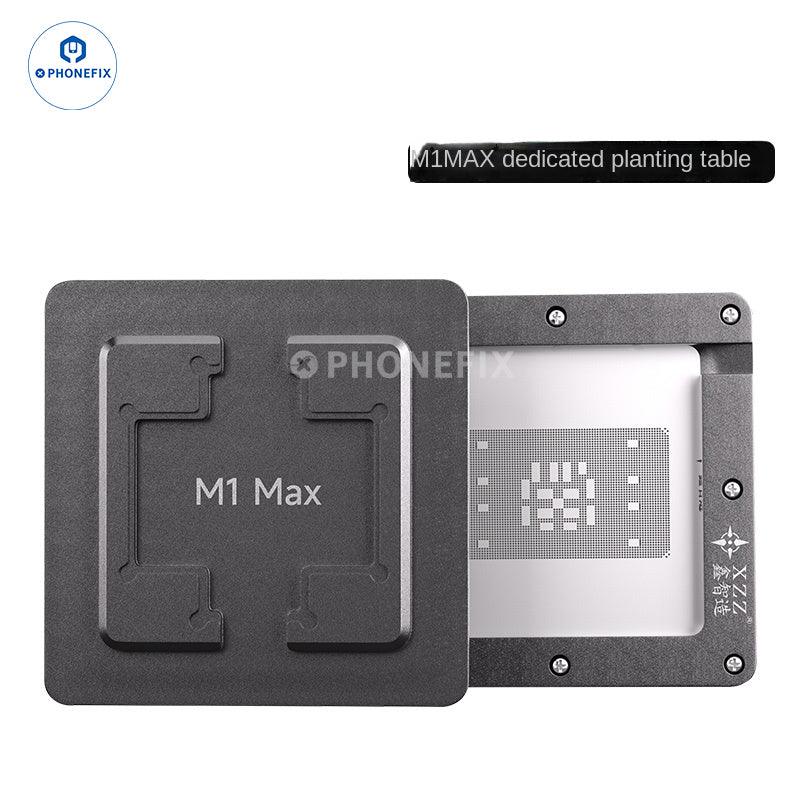 PHONEFIX XZZ M1 Pro/M1 Max BGA reballing platform used for MacBook CPU repair, featuring precise alignment tools and heat-resistant surface.