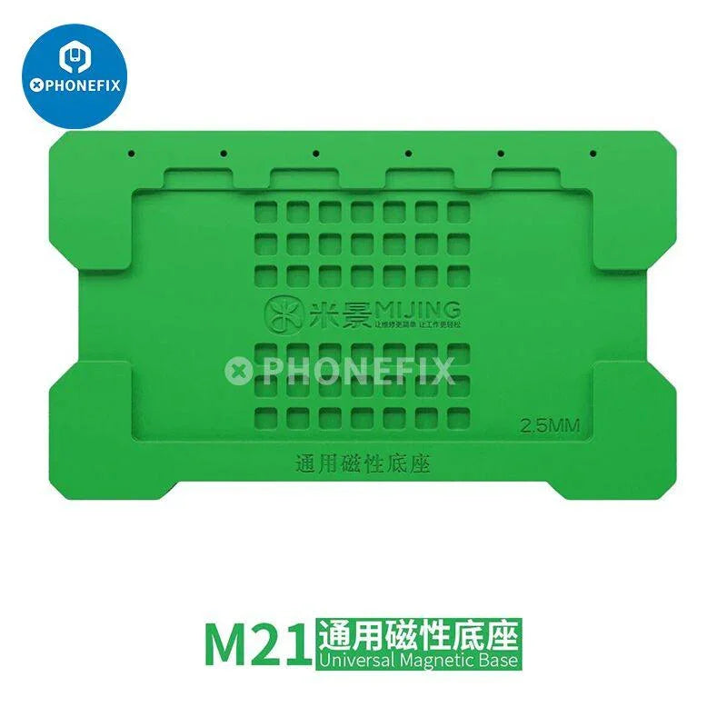 PhoneFix MIJING M21 BGA reballing platform with universal magnetic base for phone mid-frame reballing and repair.