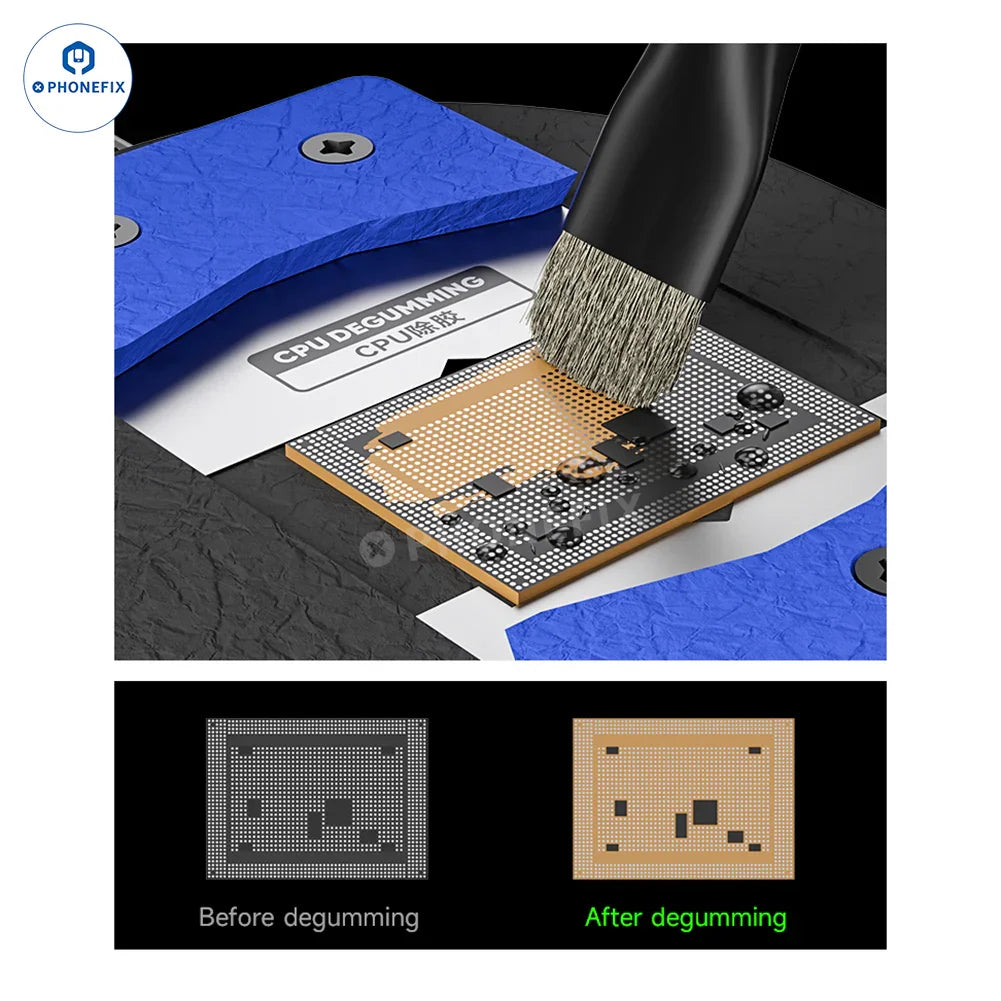 PHONEFIX MECHANIC MagTin X BGA reballing platform for iPhone and Android CPU degumming and tinning repair processes.