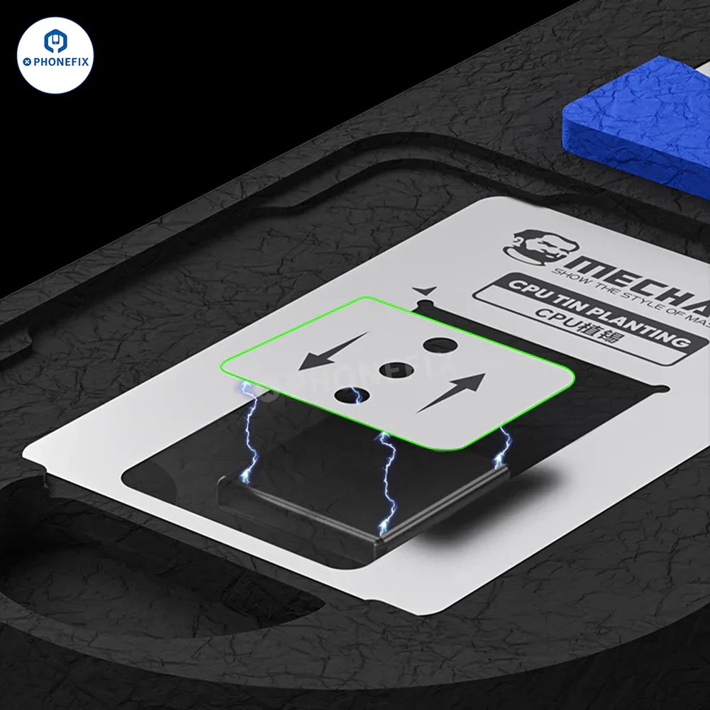 PHONEFIX MECHANIC MagTin X CPU BGA reballing platform for iPhone and Android device repair, used for degumming and tinning processes.