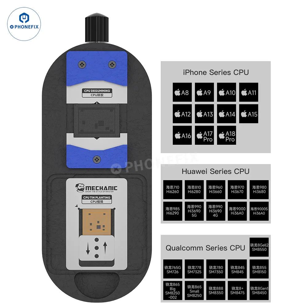PhoneFix MECHANIC MagTin X CPU BGA Reballing Platform for iPhone and Android repair, featuring a precision degumming and tinning surface.