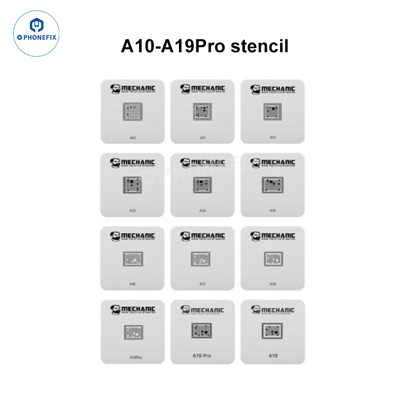 PHONEFIX MECHANIC MagTin X CPU BGA reballing platform with stencil for degumming and tinning iPhone and Android devices.