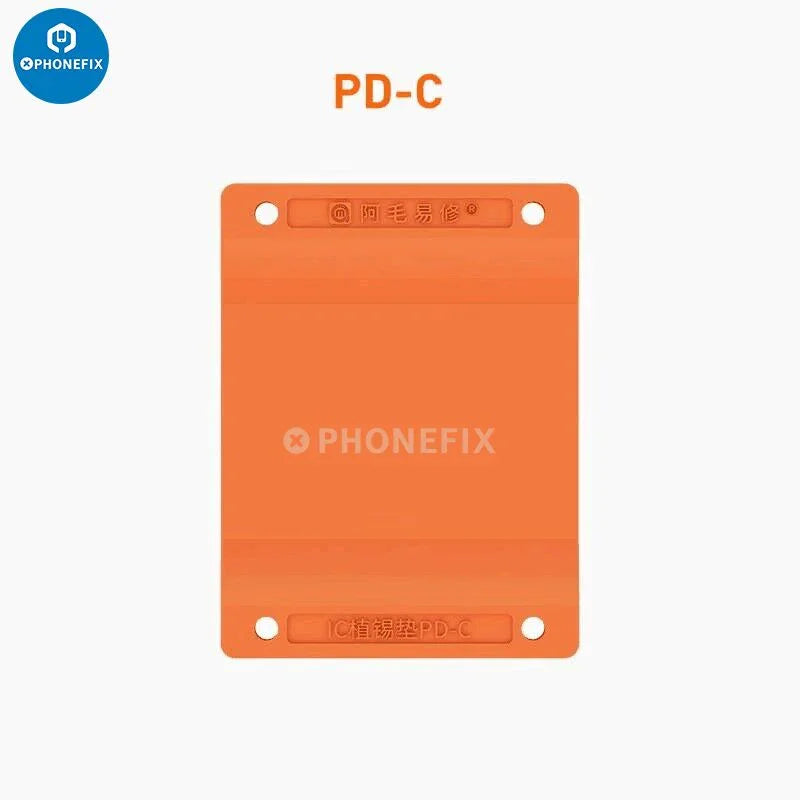 PHONEFIX AMAOE A8-A19 Pro BGA reballing platform with stencil for iPhone 8 to 17, showing the reballing setup and tools.