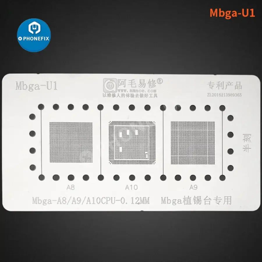 PHONEFIX Amaoe MBGA-B12 A8-A18 Pro CPU reballing stencil positioning platform for BGA reballing and repair.