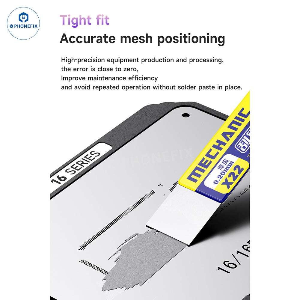 PhoneFix BGA reballing platform for iPhone X to Max models, featuring the mechanic-style mid-layer design on the reballing platform.