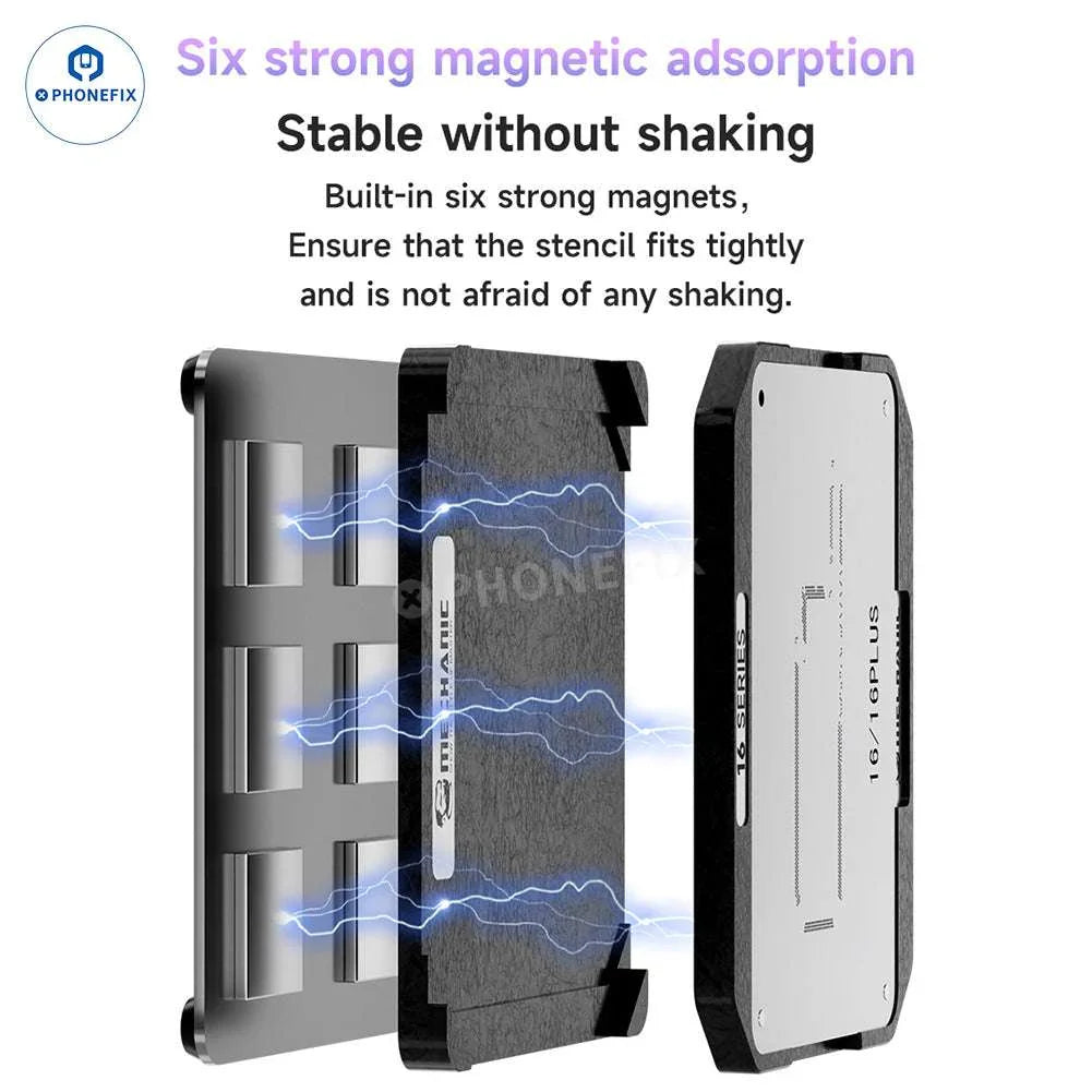 PhoneFix BGA reballing platform for iPhone X to Pro Max, mid-layer reballing tool with precision components.