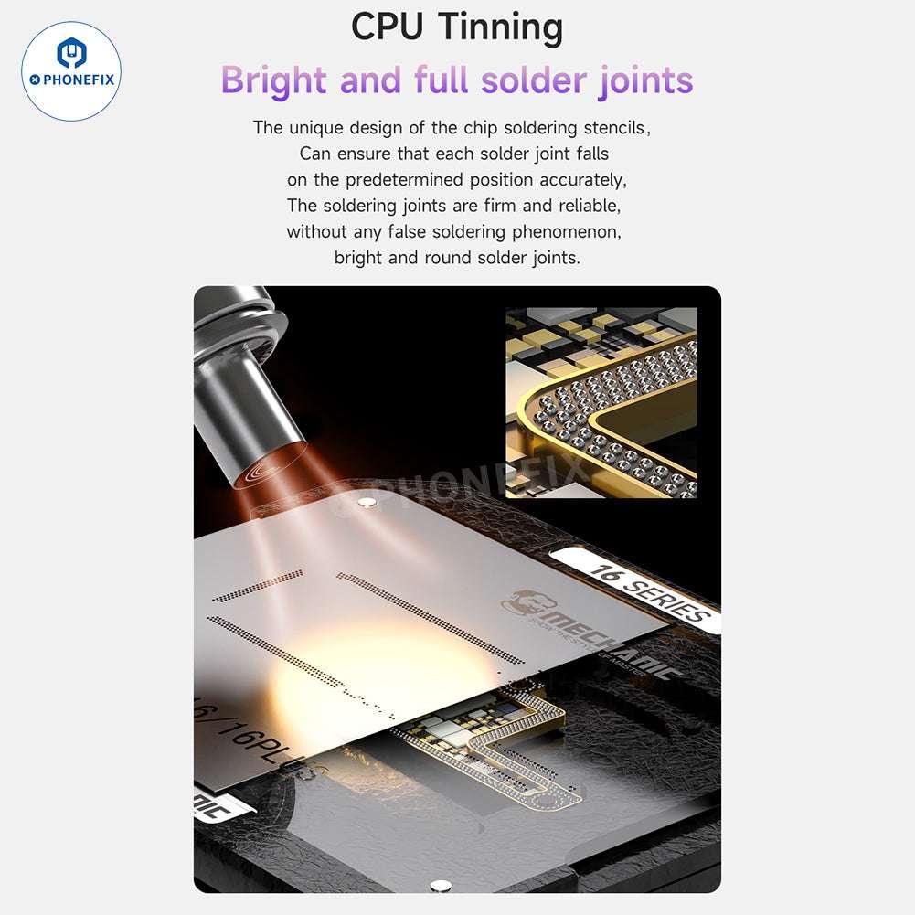 PhoneFix MECHANIC iPhone X-16 Pro Max BGA reballing platform with detailed heating and rework components for iPhone repair.