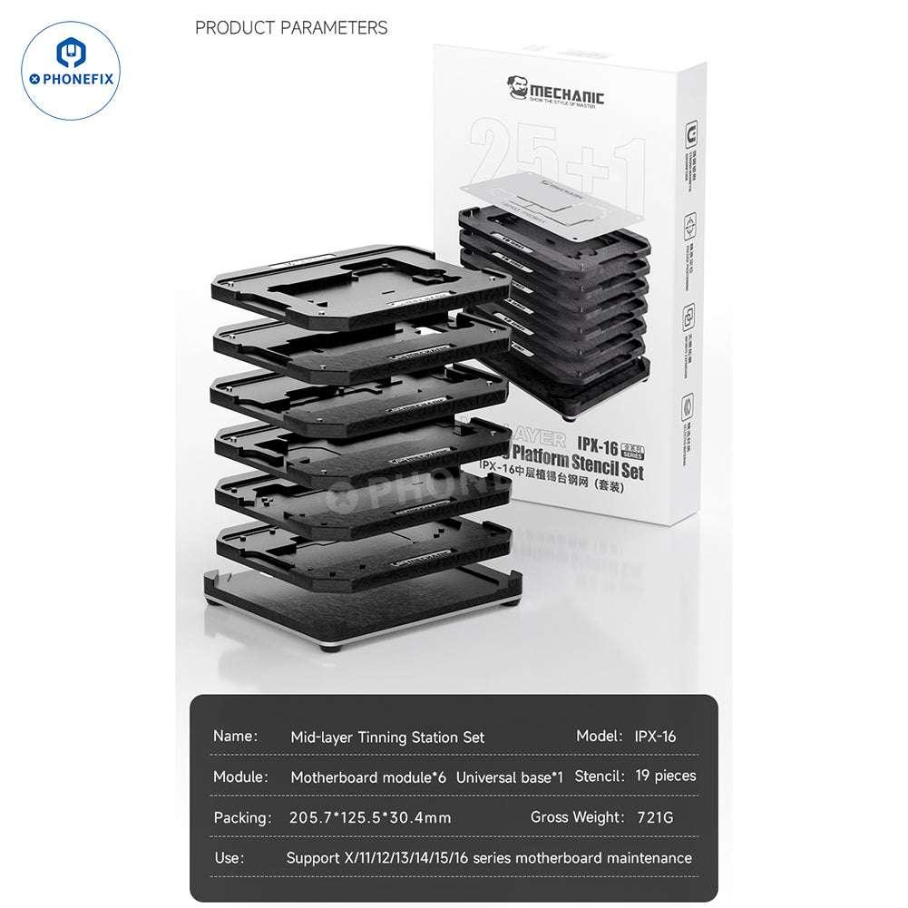 PhoneFix iPhone X-16 Pro Max BGA Reballing Platform mid-layer, used for precise reballing and repair of iPhone circuit boards.
