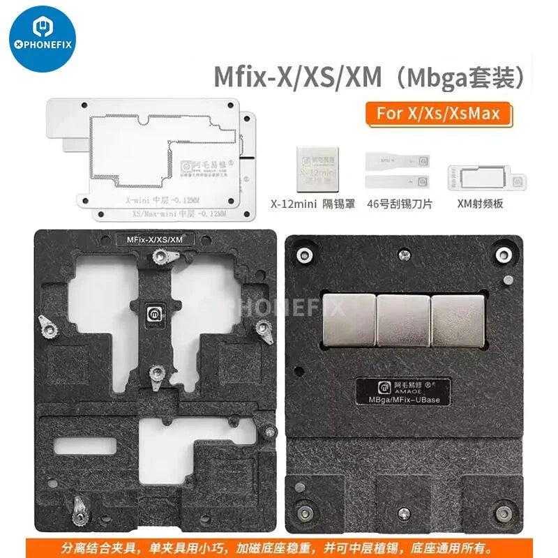 Amaoe MFix X-15PM BGA reballing platform with middle layer tin planting support, designed for phone repair and motherboard rework.