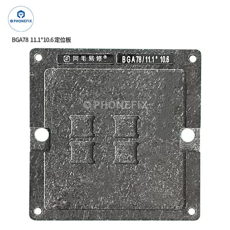 PHONEFIX AMAOE BGA78/178 BGA Reballing Platform for MacBook memory and flash chip repair, with stencil and reballing tools.