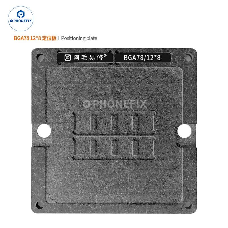 AMAOE BGA78/178 Reballing Stencil for MacBook memory and flash repair, used on PHONEFIX BGA reballing platform.
