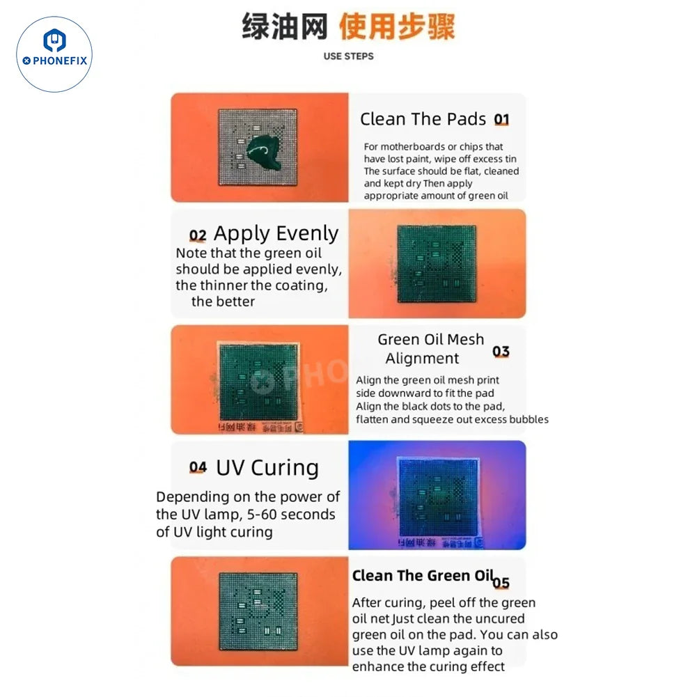 PHONEFIX AMAOE iPhone X-15 Pro Max BGA Reballing Platform with green oil digging hole stencil for screen IC repair.