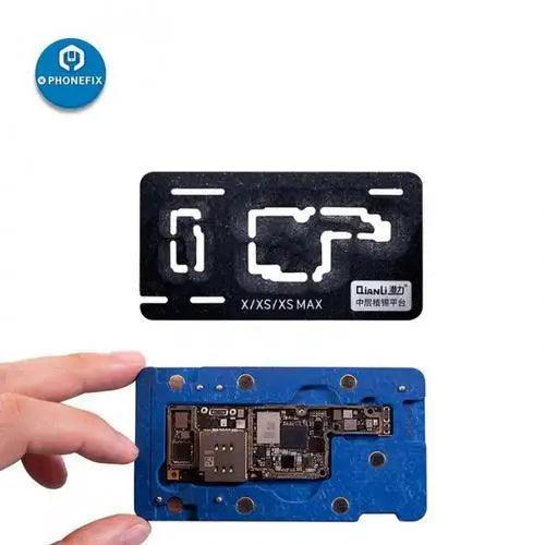 QianLi BGA reballing platform for iPhone X to 14 Pro Max, used for precise reballing and repair of mobile device circuits.