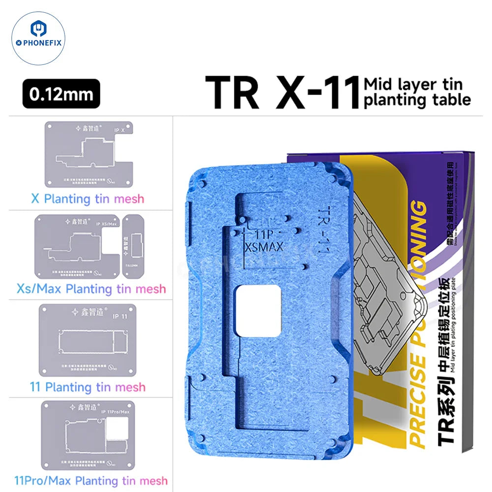 PHONEFIX XZZ TR middle frame BGA reballing platform for iPhone X to Pro Max, used for precise circuit board repair.