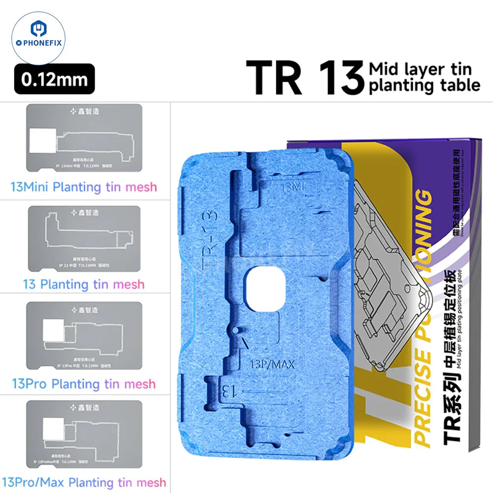 PHONEFIX XZZ TR Middle Frame BGA Plant Tin Platform for iPhone X to Pro Max, used for reballing and BGA repairs.