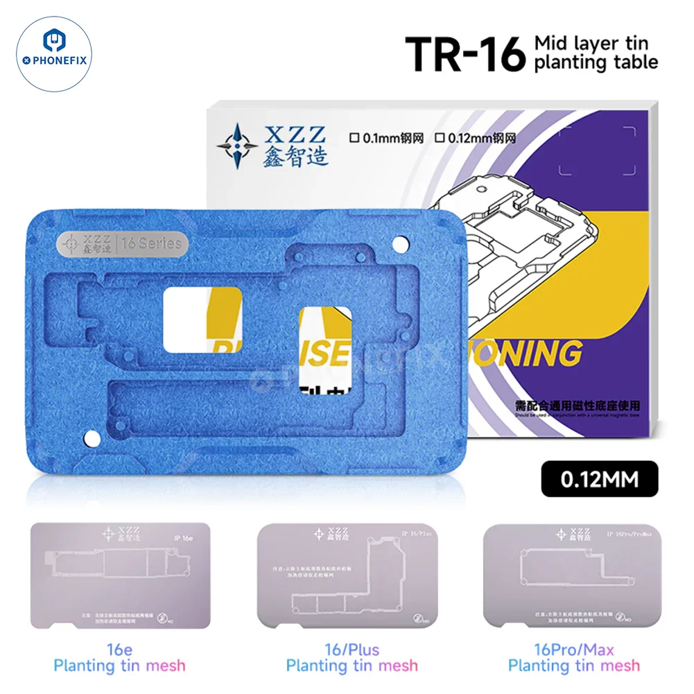 PHONEFIX XZZ TR Middle Frame BGA Plant Tin Platform for iPhone X to Pro Max, used for reballing and BGA repair.