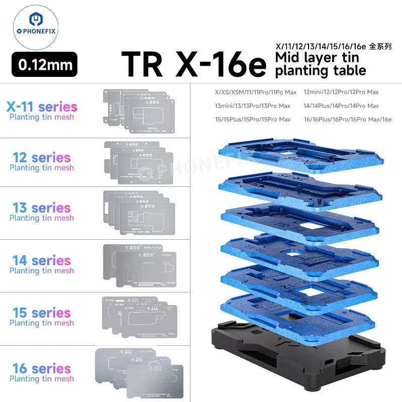 XZZ TR Middle Frame BGA Plant Tin Platform for iPhone X to Pro Max, used for reballing BGA components, by PHONEFIX.