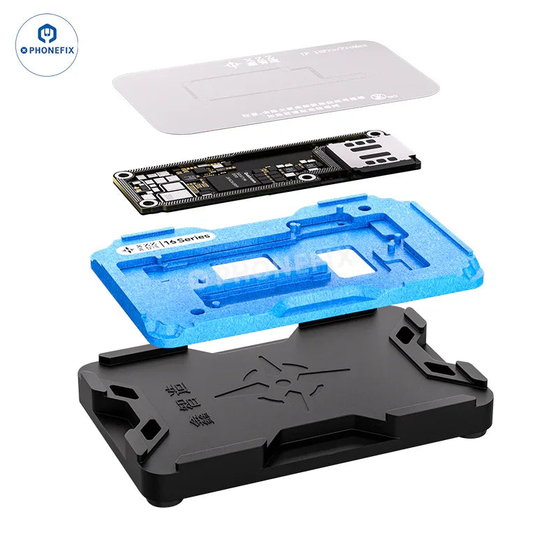PHONEFIX XZZ TR middle frame BGA reballing platform for iPhone X to Pro Max, showing the tin platform with precise alignment features.