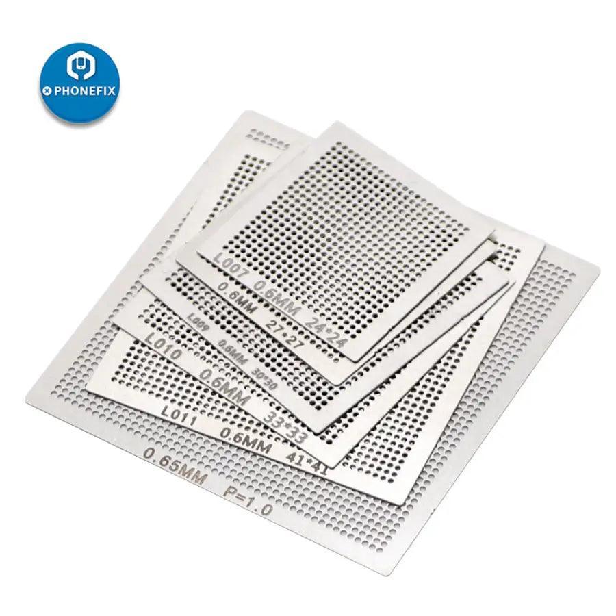 PhoneFix 18PCS BGA Reballing Stencil Tools Kit with universal metal heating template for precise BGA reballing repair.