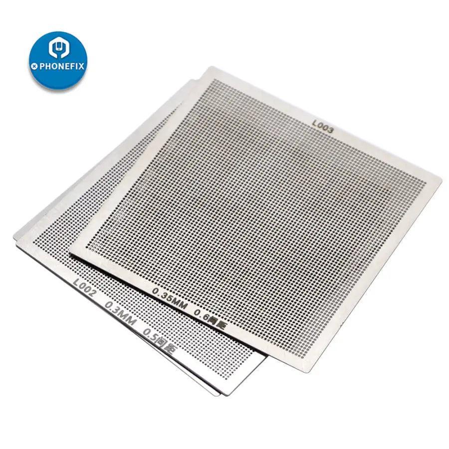 PhoneFix 18PCS BGA Reballing Stencil Tools Kit with universal metal heating template for precise BGA reballing repairs.