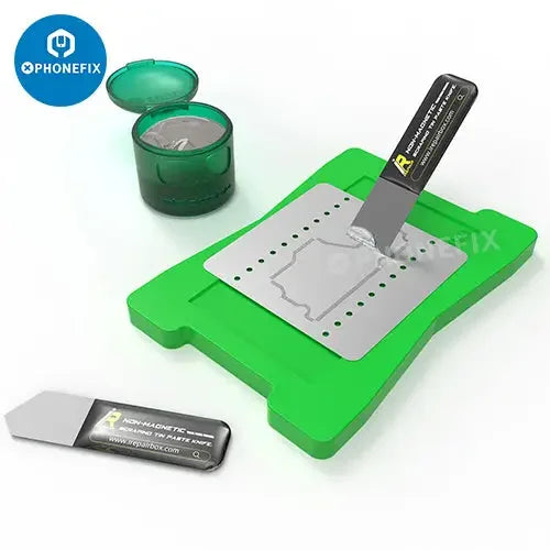 PhoneFix 2UUL magnetic platform for BGA reballing, universal phone board mid-frame reballing stencil for precise repairs.