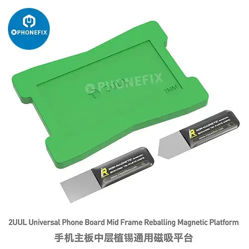 PhoneFix 2UUL magnetic platform for phone board mid-frame BGA reballing stencil, for precise reballing and rework of mobile phone circuit boards.