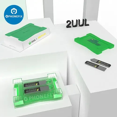 PhoneFix BGA reballing stencil with 2UUL universal magnetic platform for phone board mid-frame reballing process.