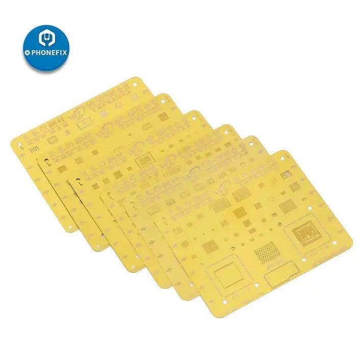 PhoneFix WL Golden BGA Reballing Stencil Net for iPhone 6-13 Pro Max soldering, used for precise BGA reballing repair.