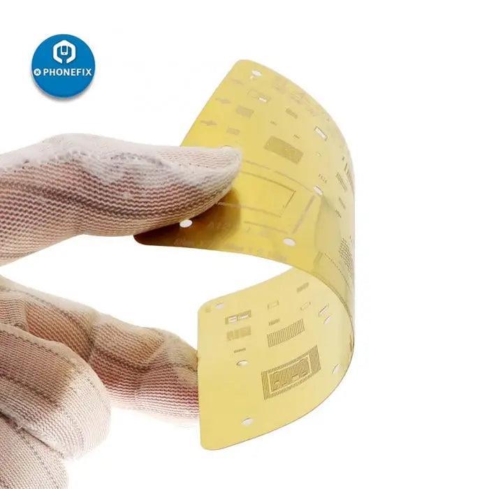 PHONEFIX WL Golden BGA Reballing Stencil Net for iPhone 6-13 Pro Max soldering repair, precision BGA reballing tool for iPhone screens.