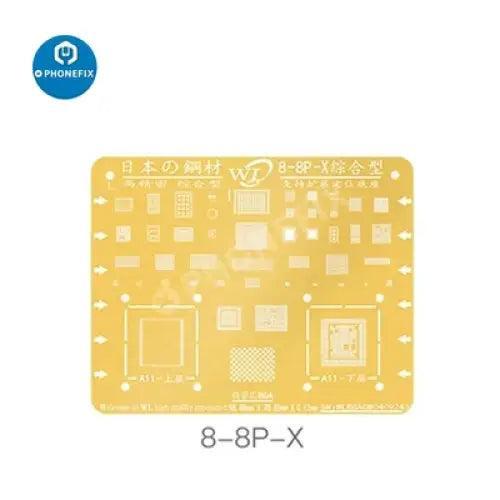 PhoneFix WL Golden BGA Reballing Stencil Net for iPhone 6-13 Pro Max soldering repair, precision reballing tool for iPhone screens.