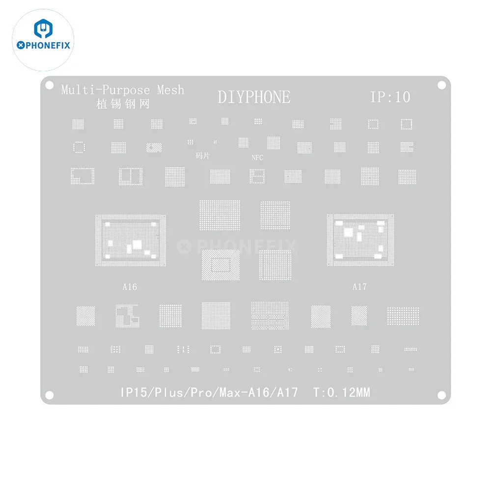 Amaoe BGA Reballing Stencil with CPU position for iPhone A8-A19, used for precise reballing of iPhone chips.