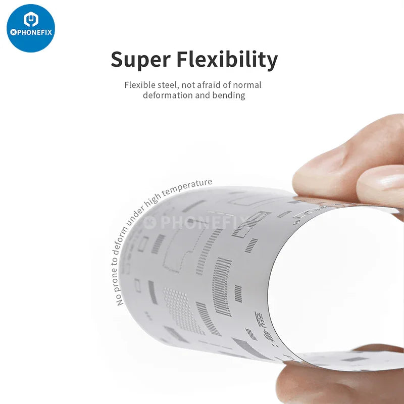 PhoneFix Bumblebee BGA Reballing Stencil for iPhone 6 to 15 Pro Max, used for precise BGA reballing repairs.