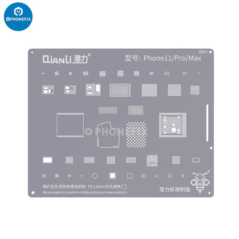 PhoneFix Bumblebee BGA Reballing Stencil for iPhone 6 to 15 Pro Max, precision tool for BGA reballing repairs.