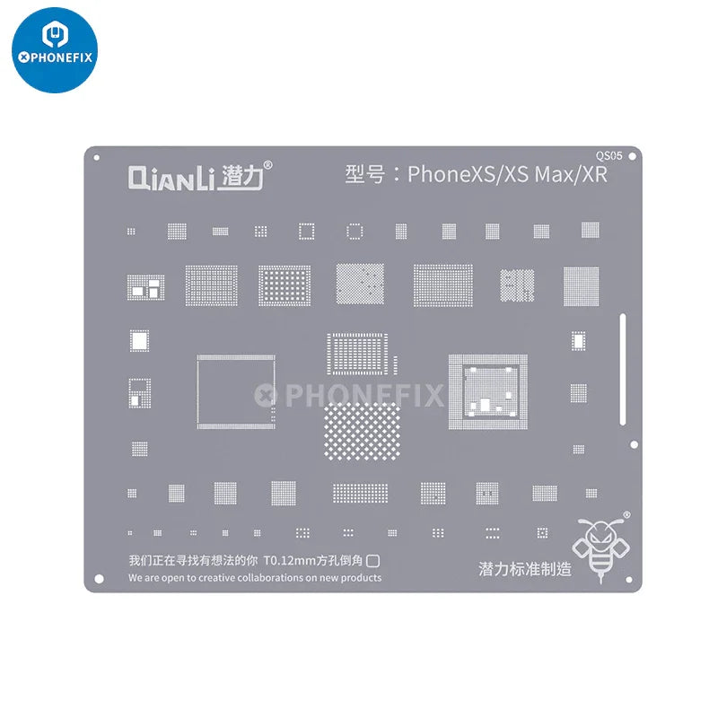 PHONEFIX Bumblebee BGA Reballing Stencil for iPhone 6 to 15 Pro Max, precision tool for reballing iPhone circuit boards.