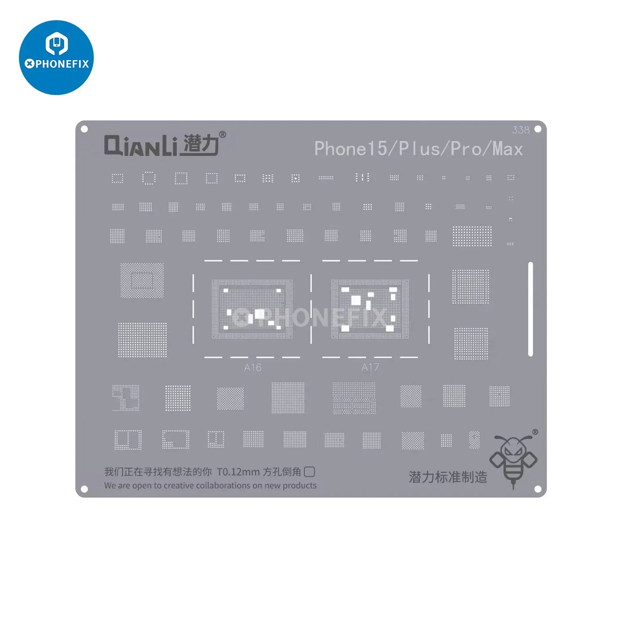 QianLi Bumblebee BGA reballing stencil for iPhone 6 to 15 Pro Max, used for precise reworking of BGA solder balls.