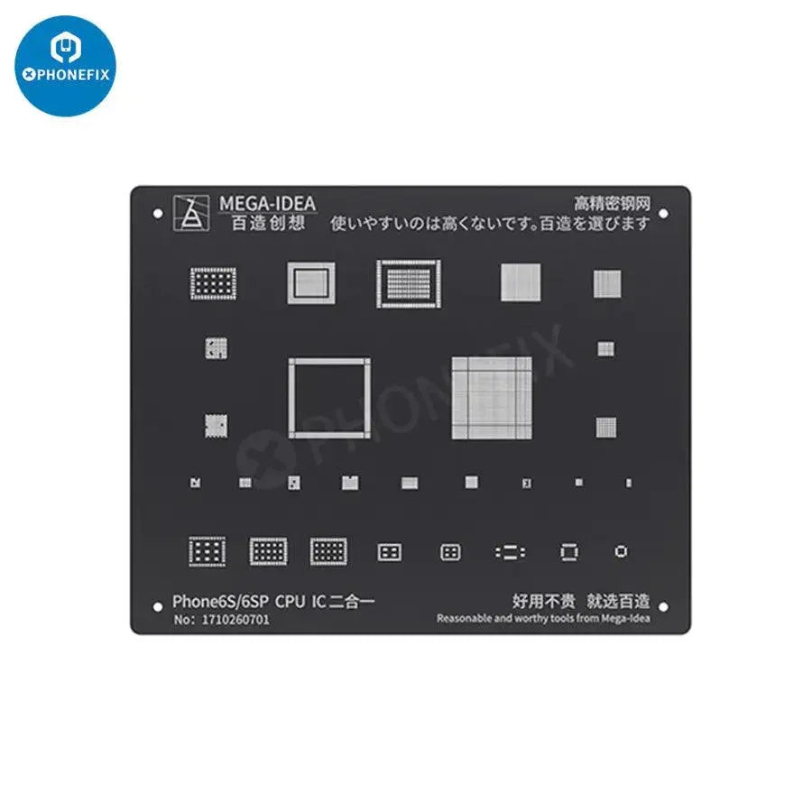 QianLi Black Steel BGA Reballing Stencil Kit for iPhone 6 to 17 Pro Max, featuring precision metal stencil for reballing repairs.