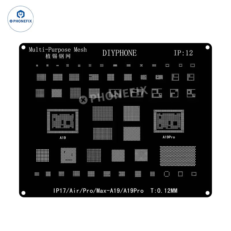 QianLi Black Steel BGA Reballing Stencil Kit for iPhone 6-17 Pro Max, used for precise reballing repairs
