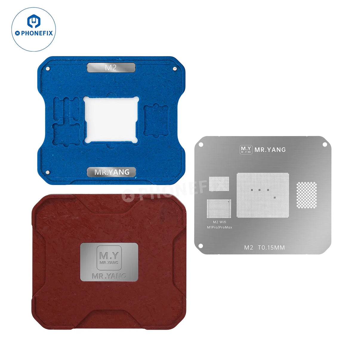 PHONEFIX BGA Reballing Stencil platform for MacBook M1, M2, M3, M4 repair, featuring precision reballing template for MacBook chips.