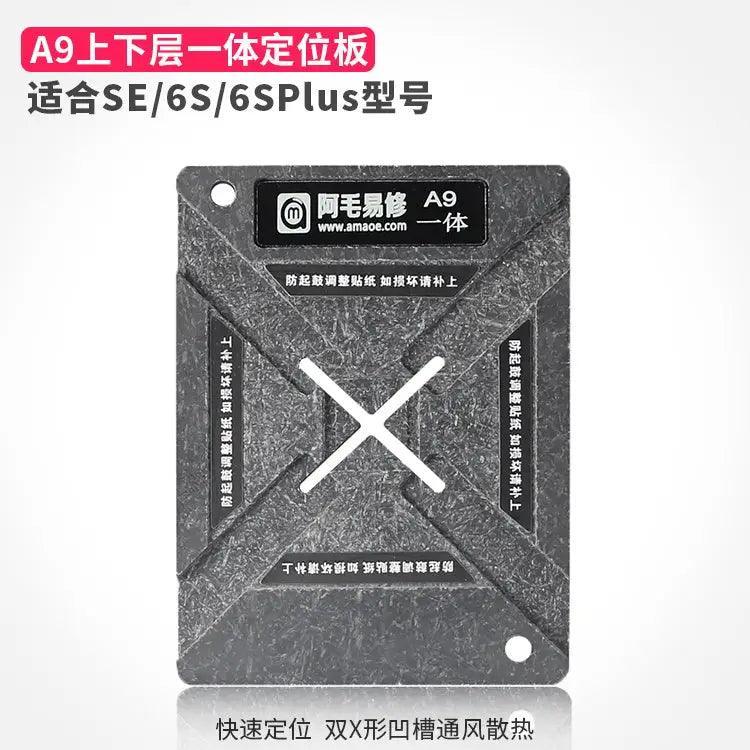 Phonefix Amaoe A7-13 BGA Reballing Stencil with magnetic positioning plate for precise BGA reballing on electronic circuit boards.