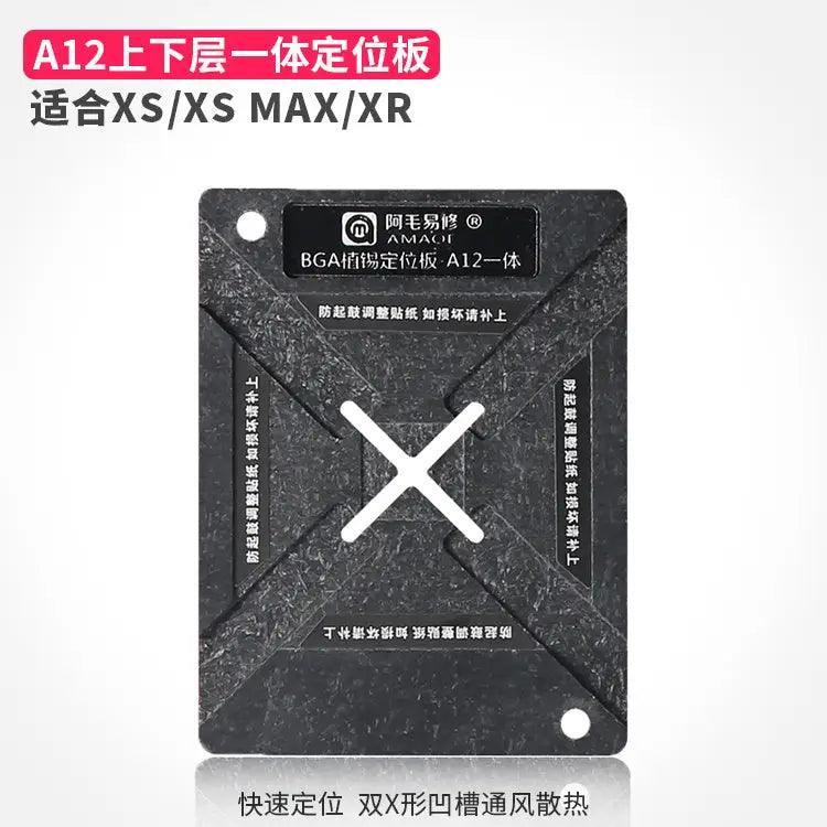 PhoneFix Amaoe A7-13 magnetic BGA reballing stencil and positioning plate for precise BGA reballing on electronic circuit boards.