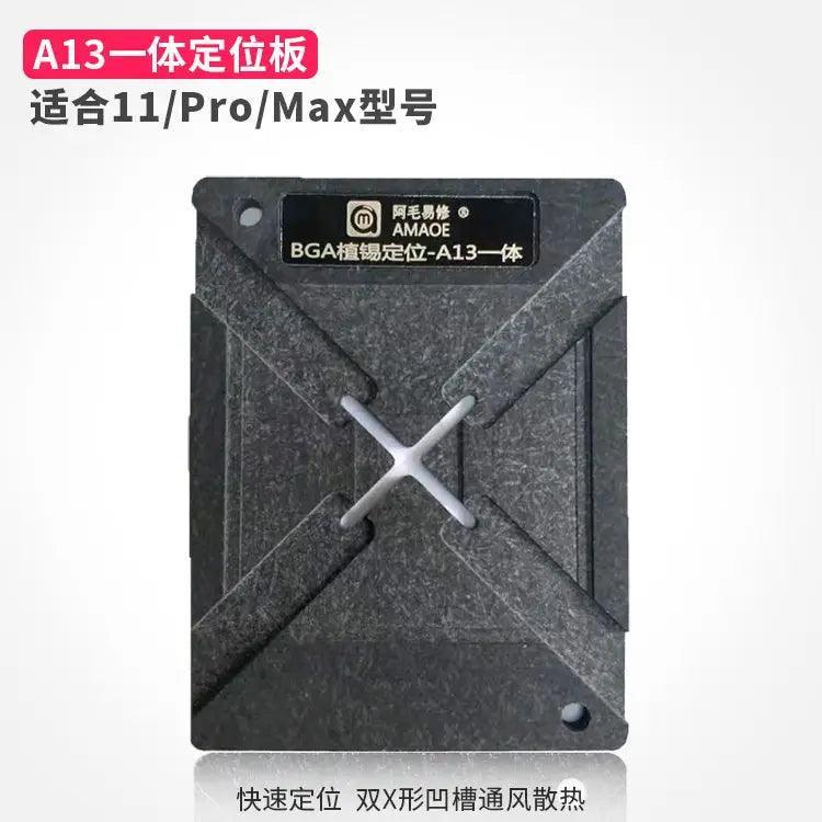 Phonefix Amaoe A7-13 Magnetic BGA Reballing Platform Positioning Plate used for precise BGA reballing stencil tasks.