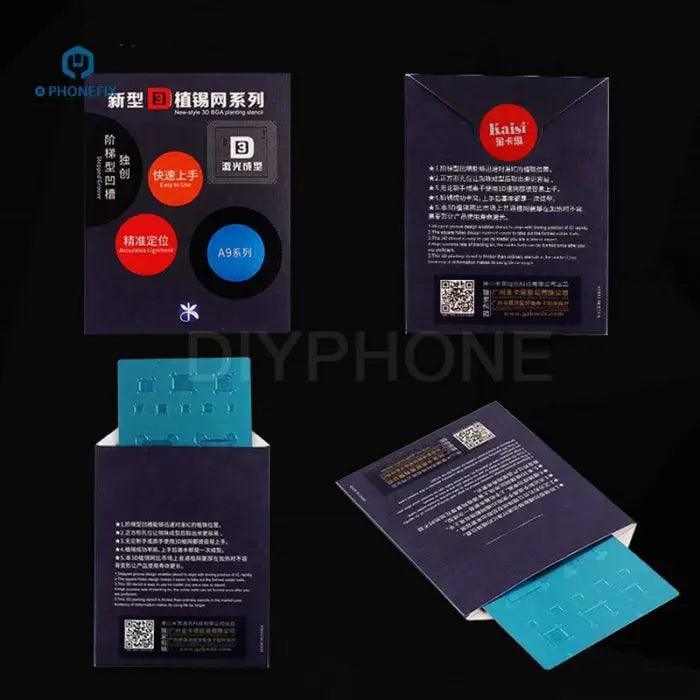 MJ 3D BGA Reballing Steel Stencil Plate Net for iPhone 6-13PM by PHONEFIX, showing the precise stencil design for reballing.