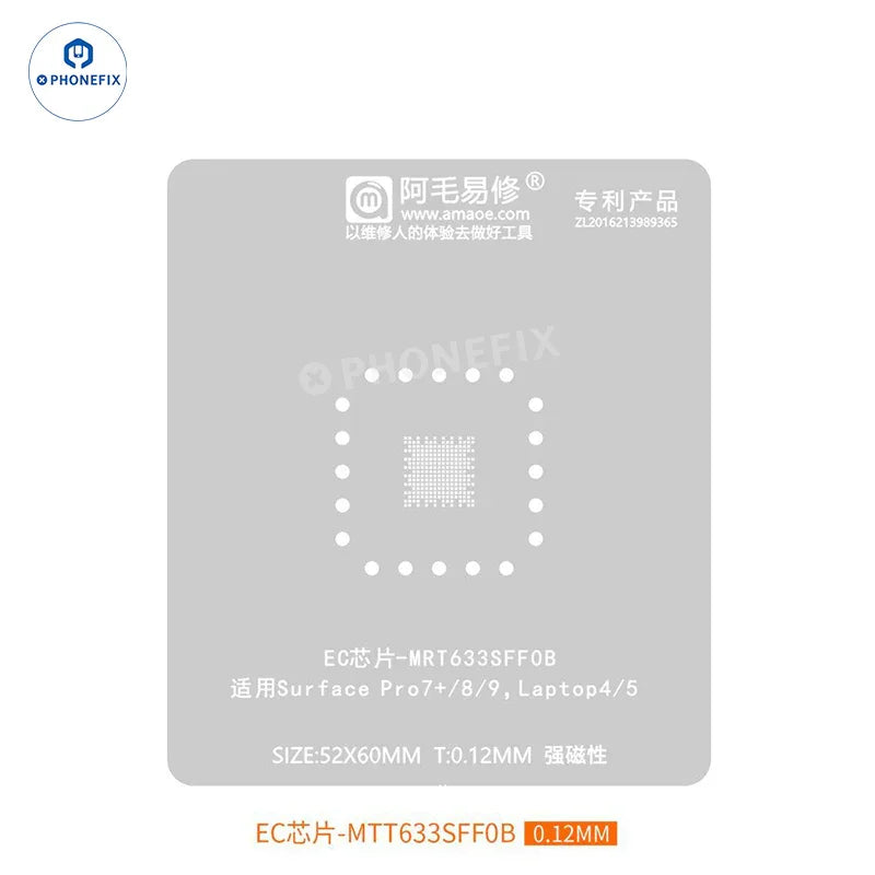 PHONEFIX AMAOE BGA Reballing Stencil Chip Soldering Steel Mesh for precise surface reballing and chip repair.