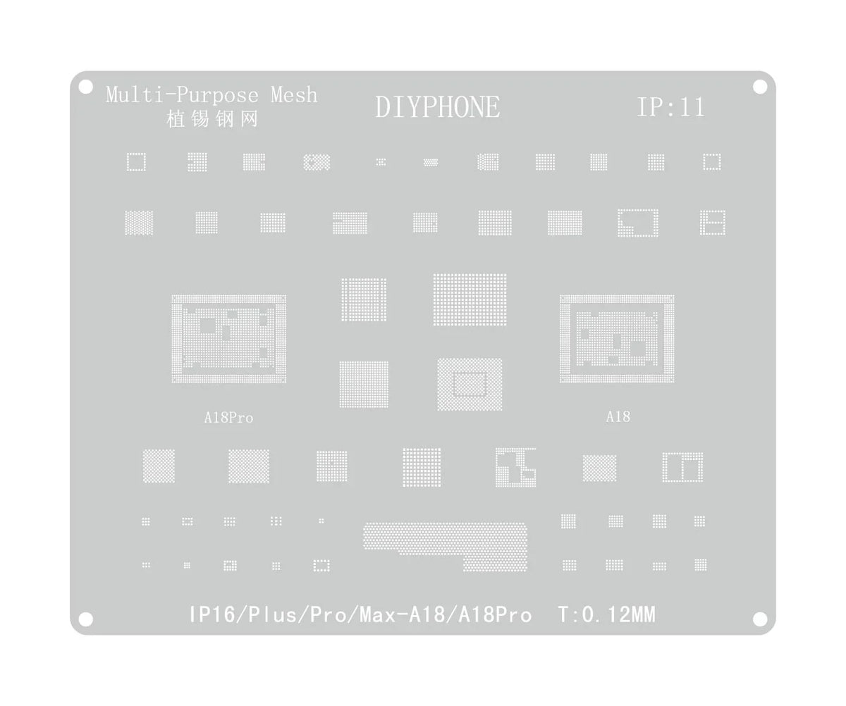 Phonefix Amaoe IP16 A18 BGA reballing stencil for iPhone 16 Pro Max, middle layer reballing tool, shown in the image.