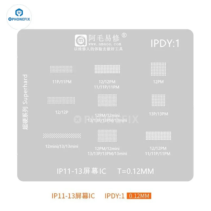 PHONEFIX LCD IC BGA Reballing Stencil for iPhone 11-16PM screen chip repair, precise reballing tool for BGA ICs