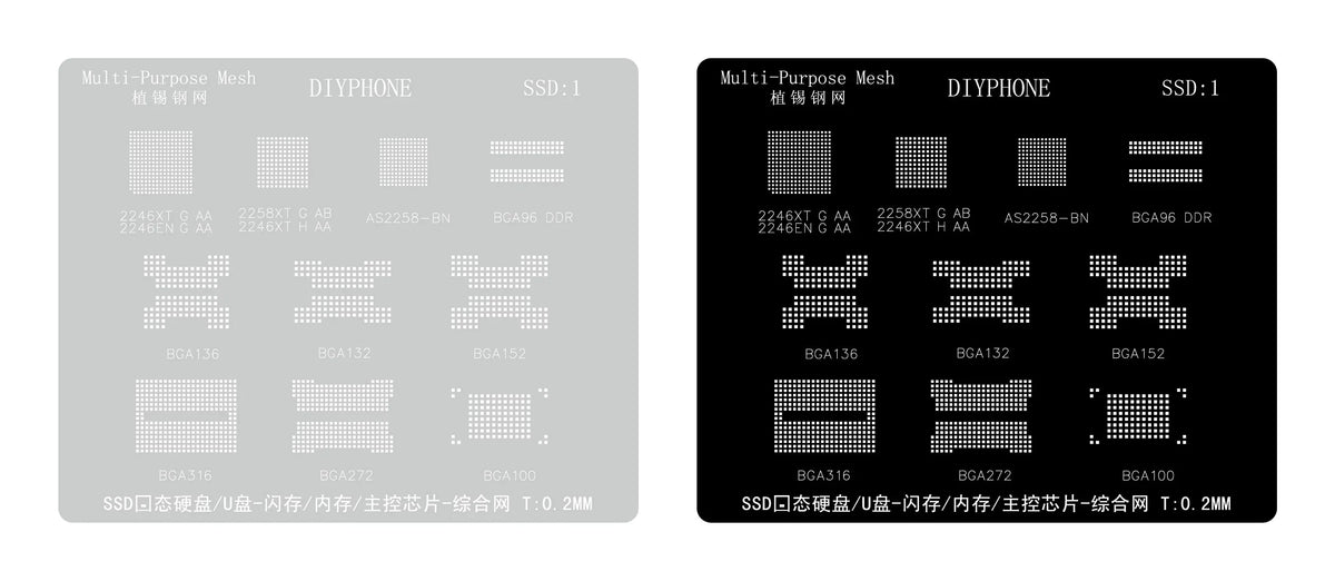 PHONEFIX AMAOE SSD DDR BGA Reballing Stencil template with 0.12mm precision for reballing and repair applications.