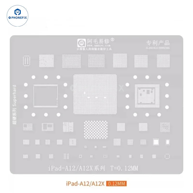 Amaoe BGA Reballing Stencil for iPad CPU and NAND chips used in soldering repair, designed for precise reballing processes.